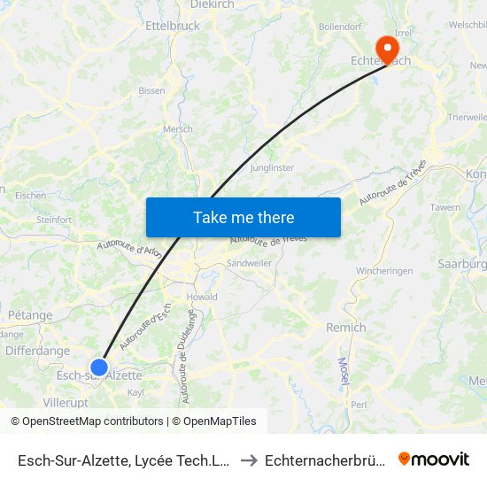 Esch-Sur-Alzette, Lycée Tech.Lal. to Echternacherbrück map