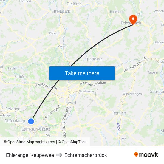 Ehlerange, Keupewee to Echternacherbrück map