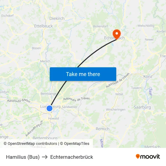 Hamilius (Bus) to Echternacherbrück map