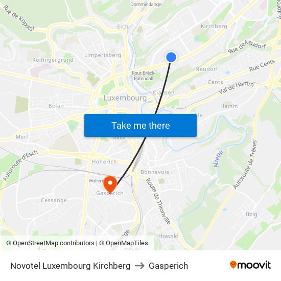 Novotel Luxembourg Kirchberg to Gasperich map