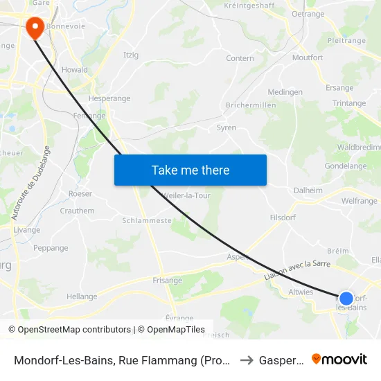 Mondorf-Les-Bains, Rue Flammang (Provisoire) to Gasperich map