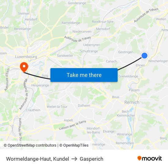 Wormeldange-Haut, Kundel to Gasperich map