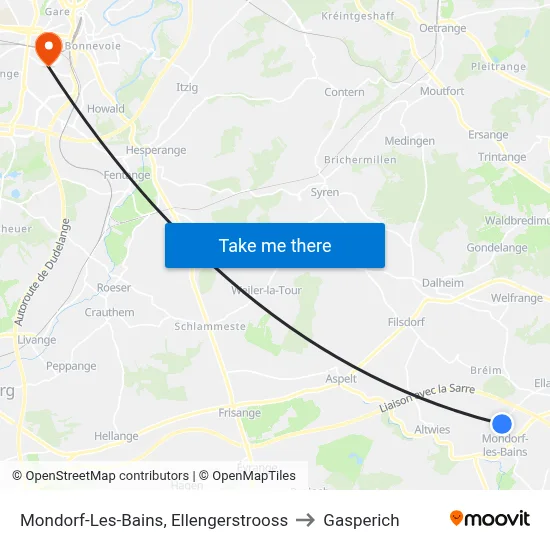 Mondorf-Les-Bains, Ellengerstrooss to Gasperich map