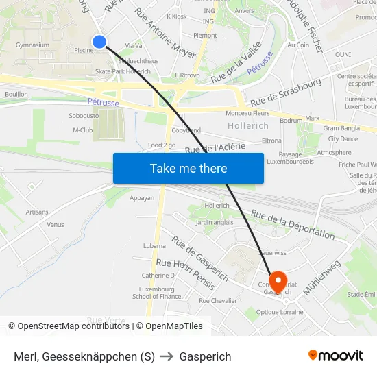 Merl, Geesseknäppchen (S) to Gasperich map