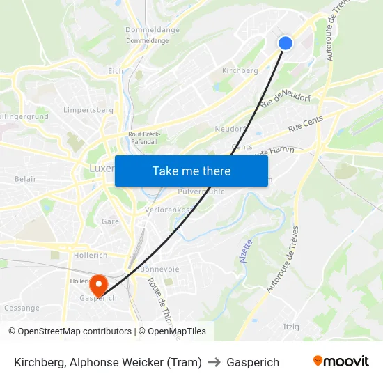 Kirchberg, Alphonse Weicker (Tram) to Gasperich map