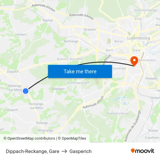 Dippach-Reckange, Gare to Gasperich map
