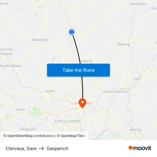 Clervaux, Gare to Gasperich map