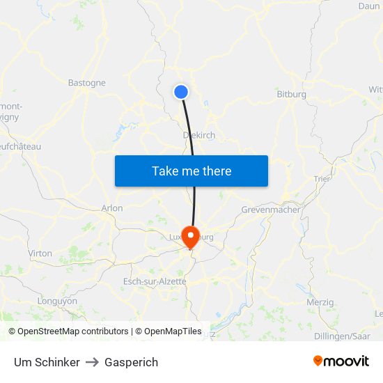 Um Schinker to Gasperich map