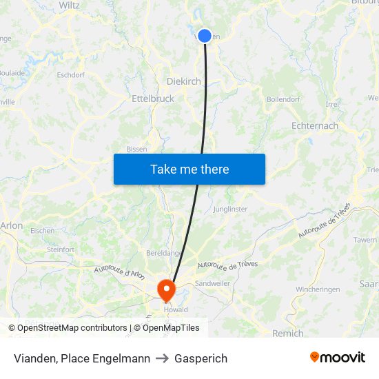 Vianden, Place Engelmann to Gasperich map