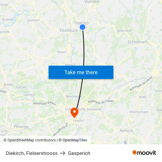 Diekirch, Fielserstrooss to Gasperich map
