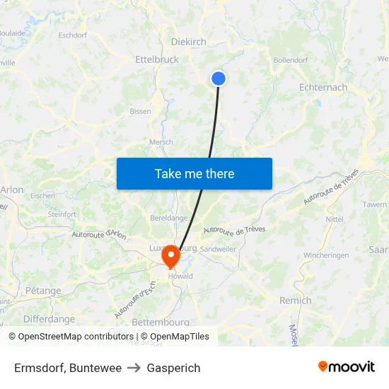 Ermsdorf, Buntewee to Gasperich map