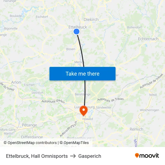 Ettelbruck, Hall Omnisports to Gasperich map