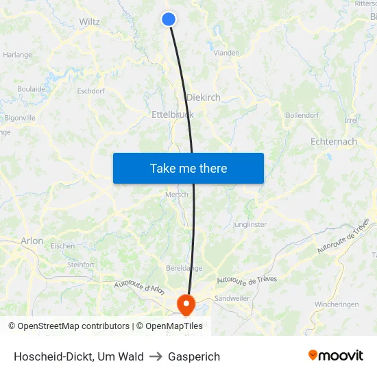 Hoscheid-Dickt, Um Wald to Gasperich map