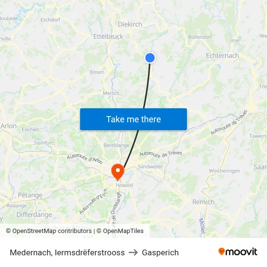 Medernach, Iermsdrëferstrooss to Gasperich map