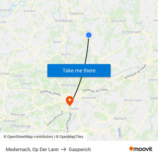 Medernach, Op Der Lann to Gasperich map