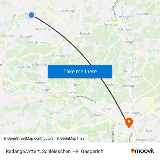 Redange/Attert, Schleisschen to Gasperich map