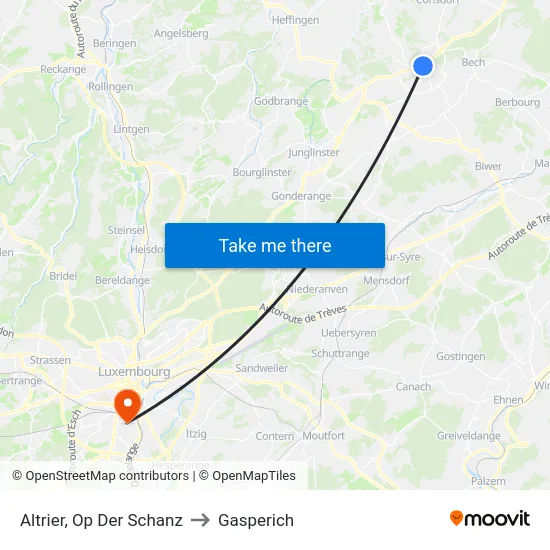 Altrier, Op Der Schanz to Gasperich map