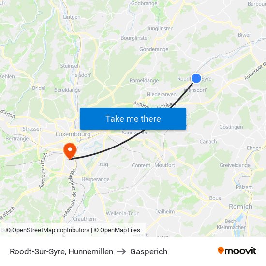 Roodt-Sur-Syre, Hunnemillen to Gasperich map