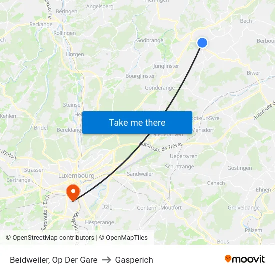 Beidweiler, Op Der Gare to Gasperich map