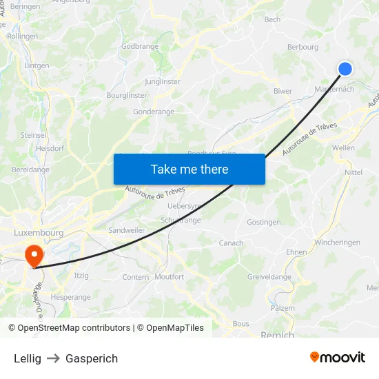 Lellig to Gasperich map