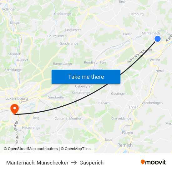 Manternach, Munschecker to Gasperich map