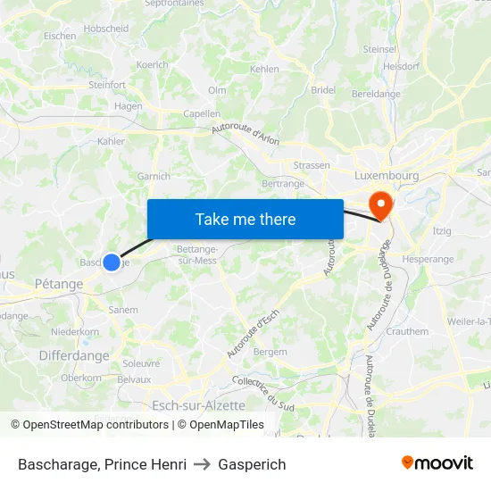 Bascharage, Prince Henri to Gasperich map