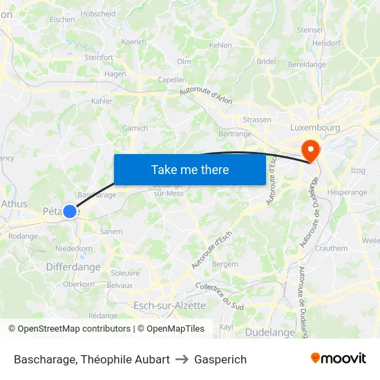 Bascharage, Théophile Aubart to Gasperich map