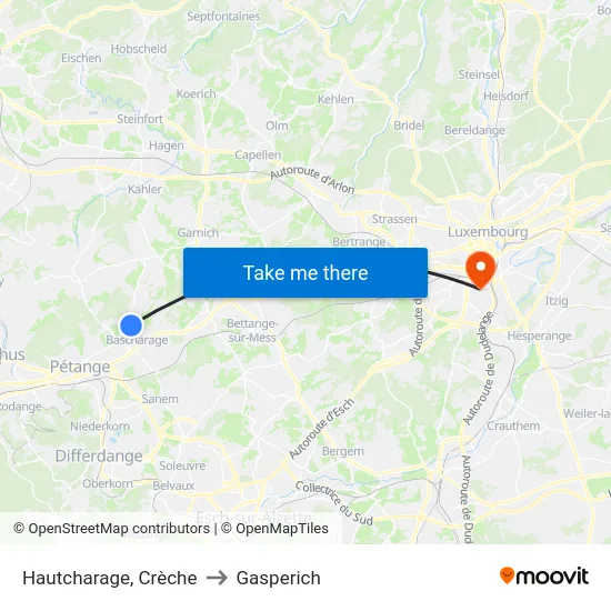 Hautcharage, Crèche to Gasperich map