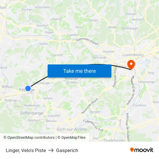 Linger, Velo's Piste to Gasperich map