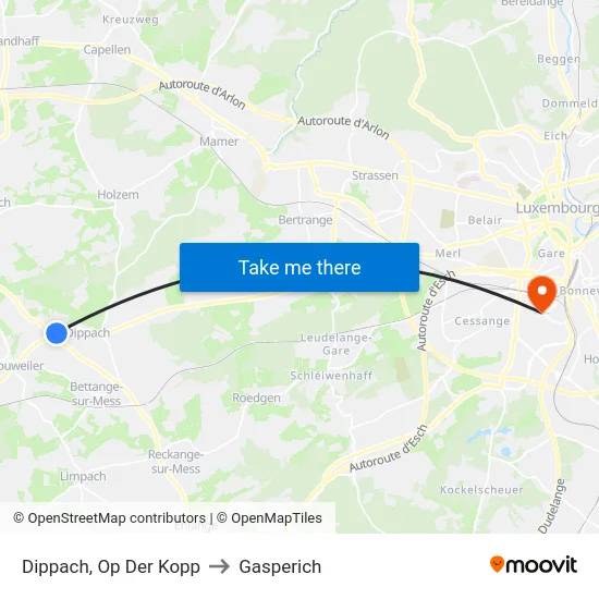 Dippach, Op Der Kopp to Gasperich map