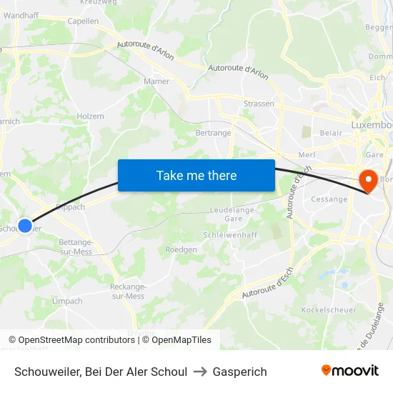 Schouweiler, Bei Der Aler Schoul to Gasperich map