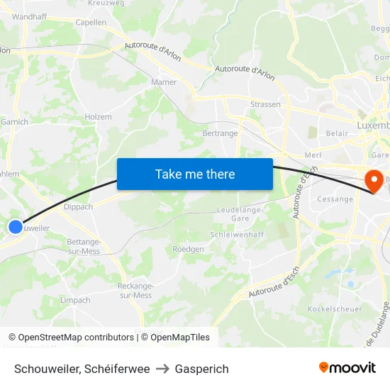 Schouweiler, Schéiferwee to Gasperich map