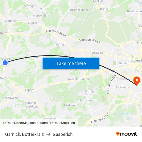 Garnich, Botterkräiz to Gasperich map