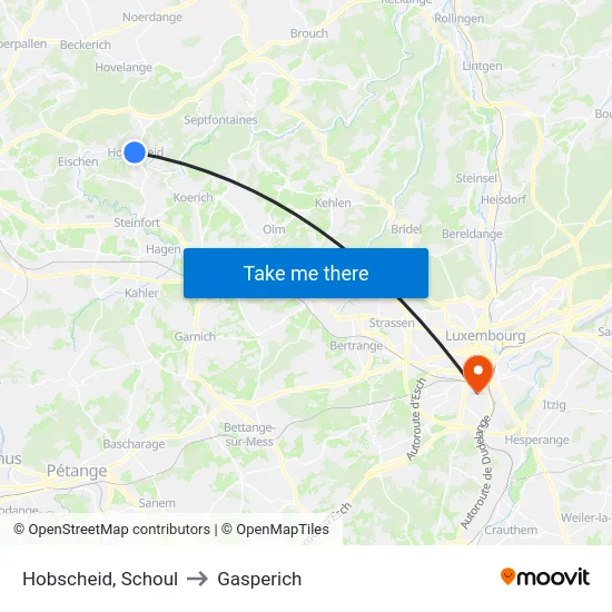 Hobscheid, Schoul to Gasperich map