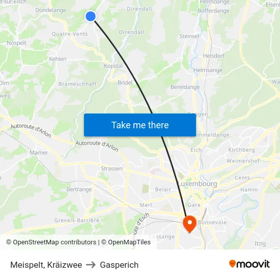 Meispelt, Kräizwee to Gasperich map