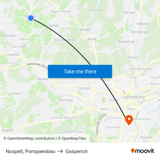 Nospelt, Pompjeesbau to Gasperich map