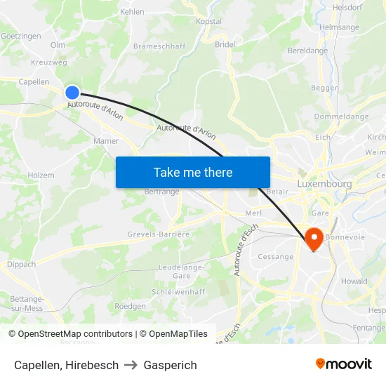 Capellen, Hirebesch to Gasperich map