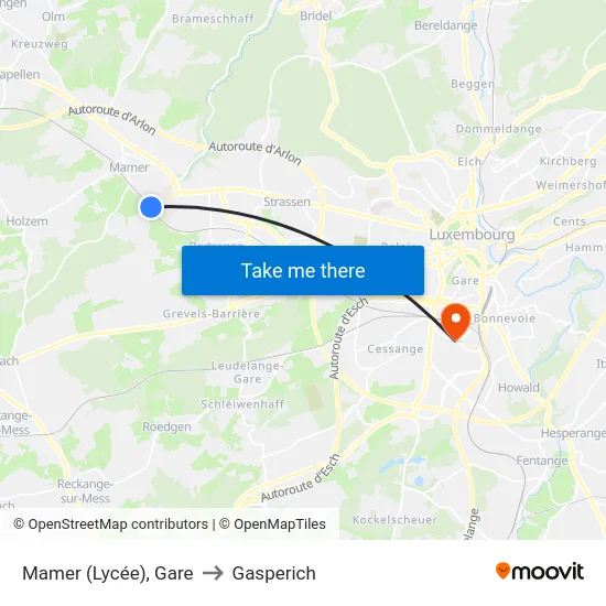 Mamer (Lycée), Gare to Gasperich map