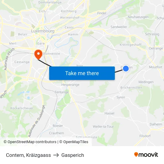 Contern, Kräizgaass to Gasperich map