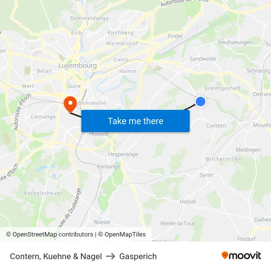 Contern, Kuehne & Nagel to Gasperich map