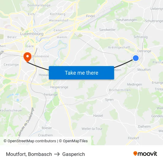 Moutfort, Bombasch to Gasperich map