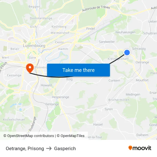 Oetrange, Prisong to Gasperich map