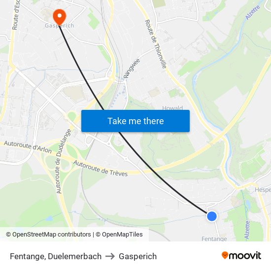 Fentange, Duelemerbach to Gasperich map