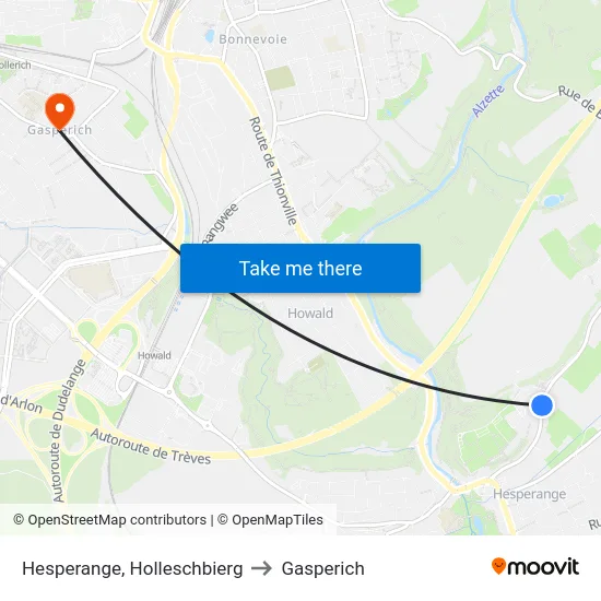 Hesperange, Holleschbierg to Gasperich map