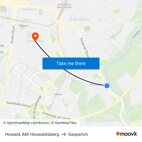 Howald, AM Houwaldsbierg to Gasperich map