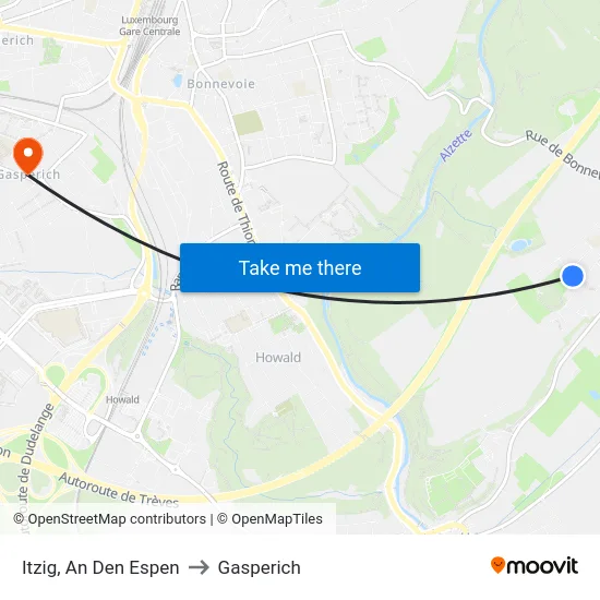 Itzig, An Den Espen to Gasperich map