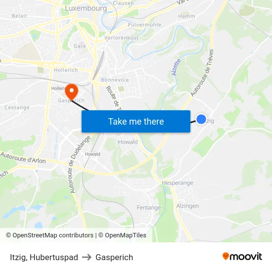 Itzig, Hubertuspad to Gasperich map