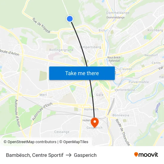 Bambësch, Centre Sportif to Gasperich map