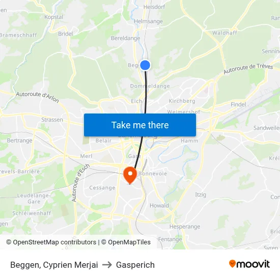 Beggen, Cyprien Merjai to Gasperich map