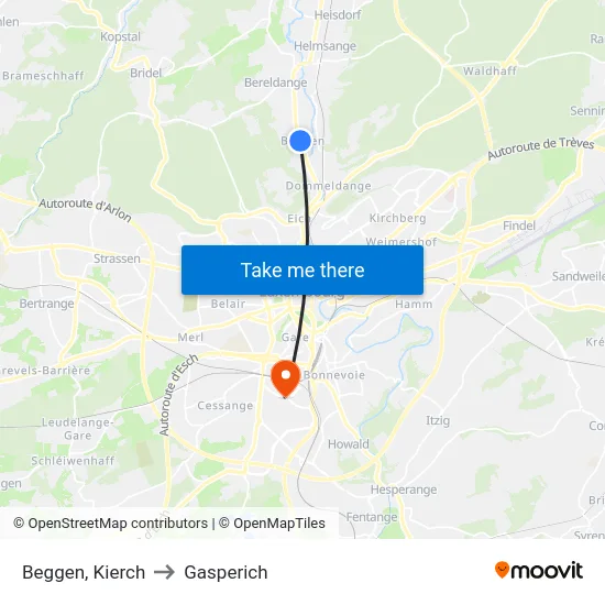 Beggen, Kierch to Gasperich map